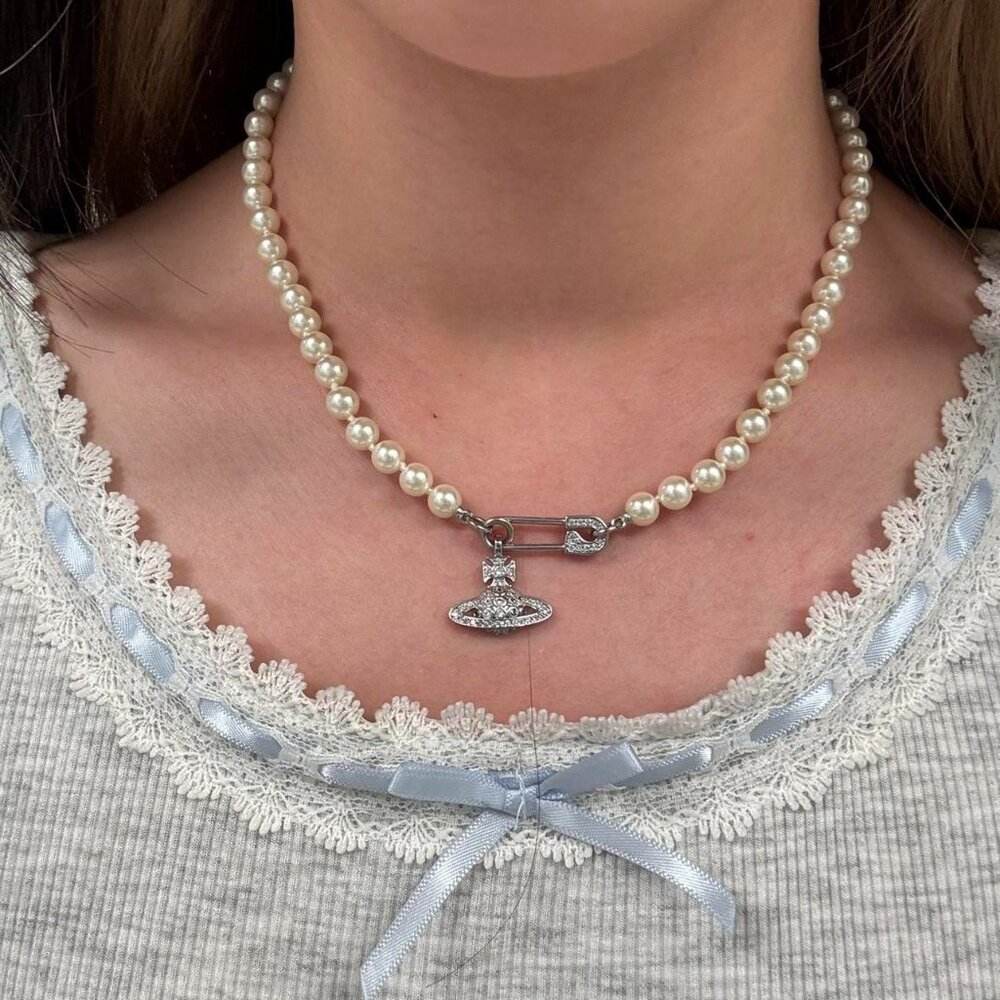 💎RERA💎Pearl Safety Pin Necklace Choker